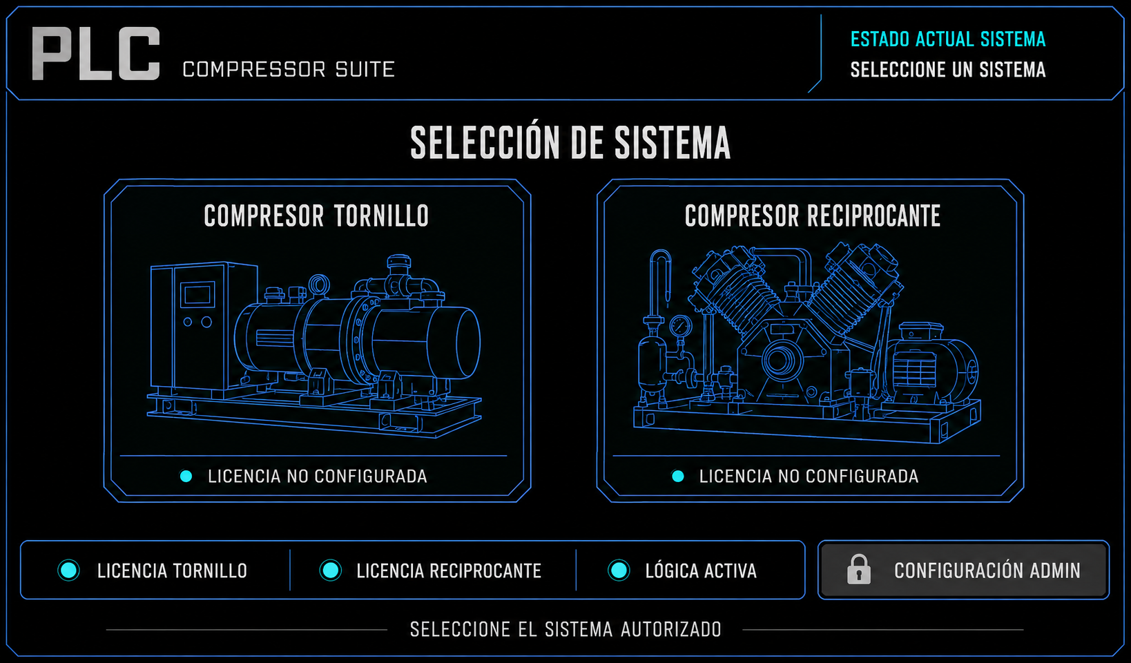Selector HMI de PLC Compressor Suite para Tornillo y Reciprocante