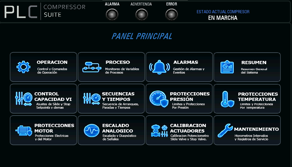 Panel principal para compresor de tornillo